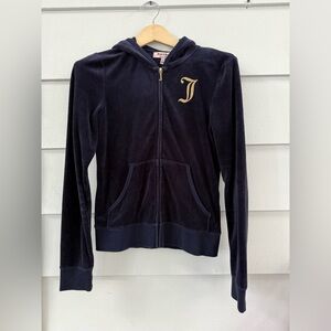 Juicy Couture Navy Blue Velour Zip-Up Hoodie
